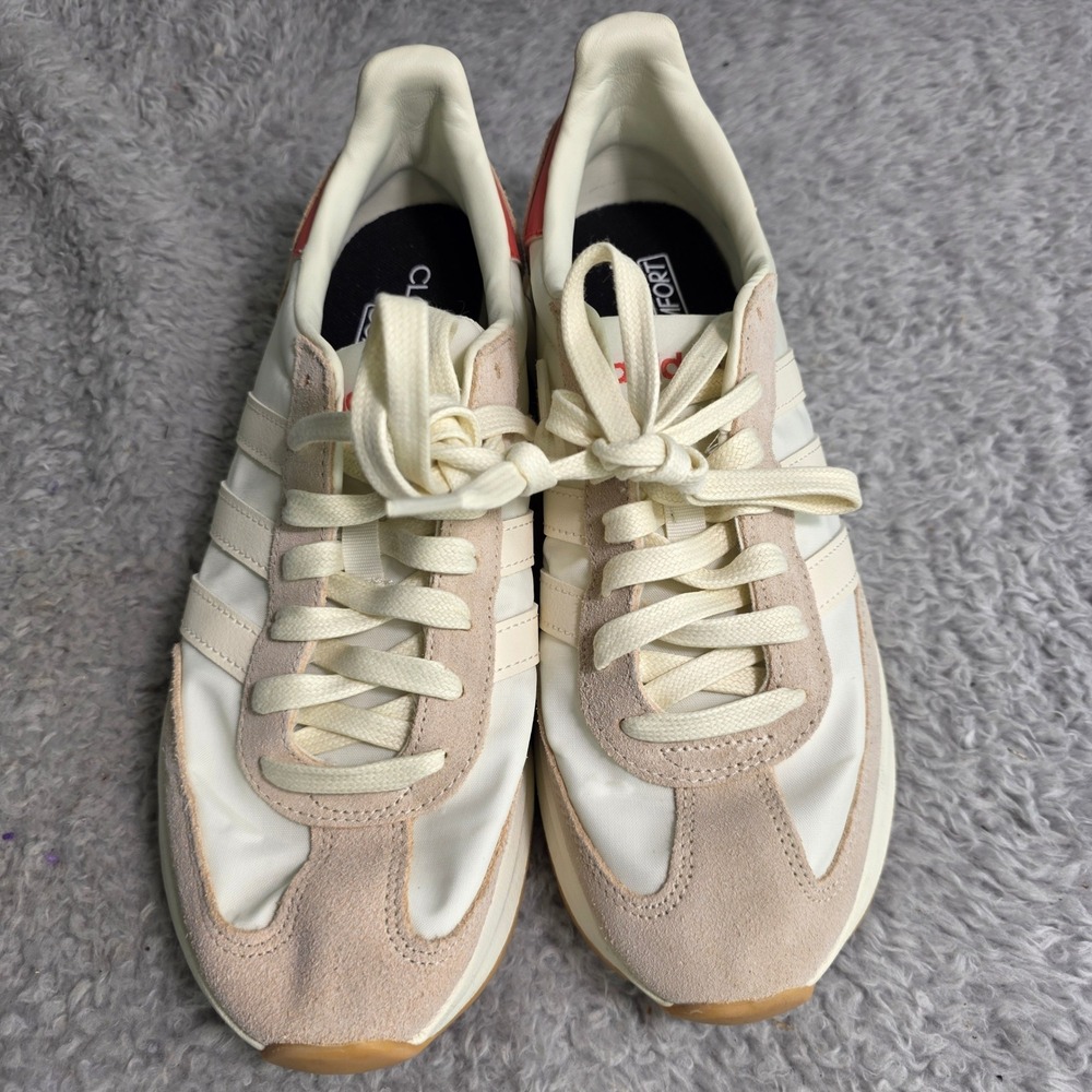 Adidas Run 60s 3.0 Sneakers White Red Retro Gum Sole Womens 8 Excellent - Picture 2 of 6